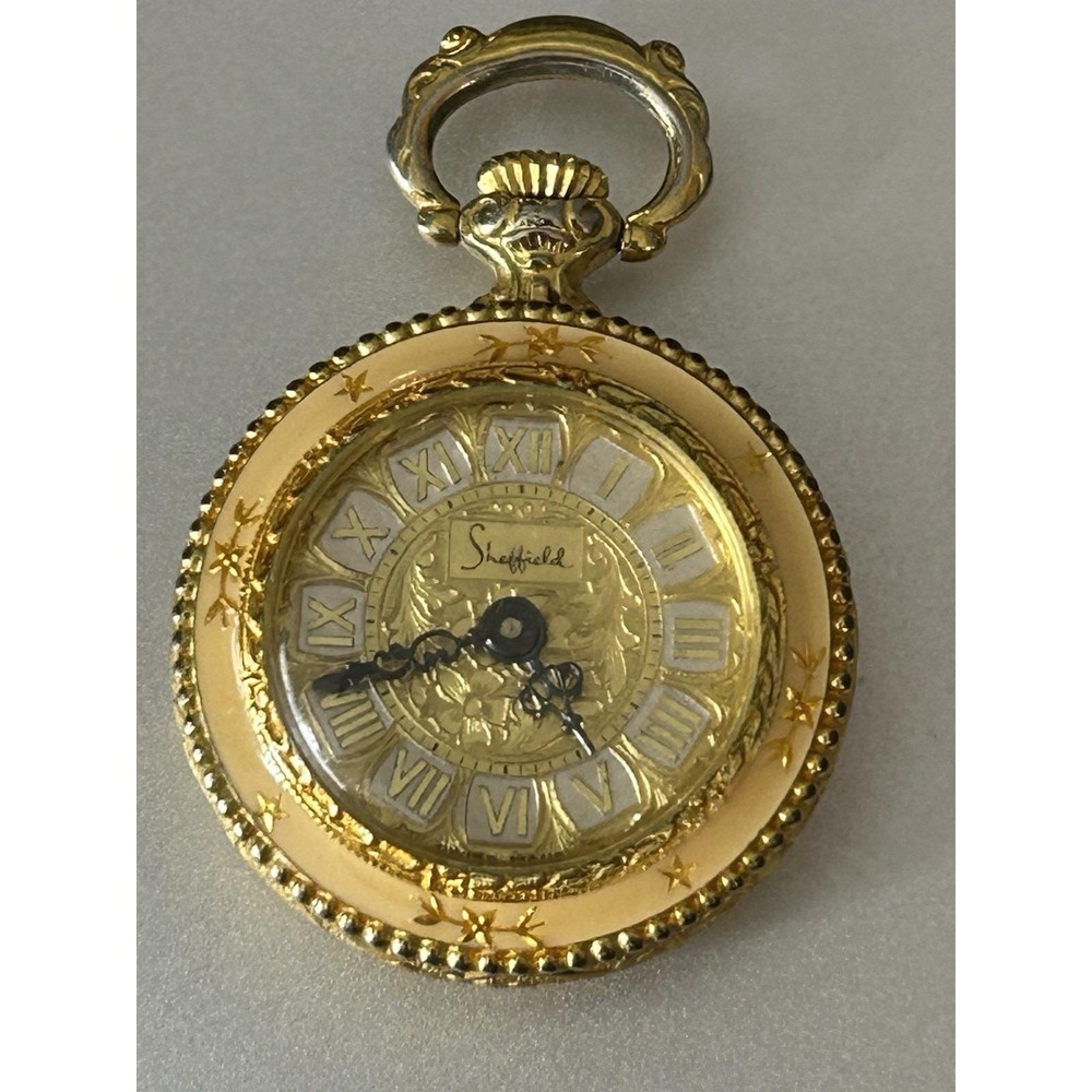 Vintage Ladies Sheffield Wind Gold Tone Necklace Fob Pocket Watch Working